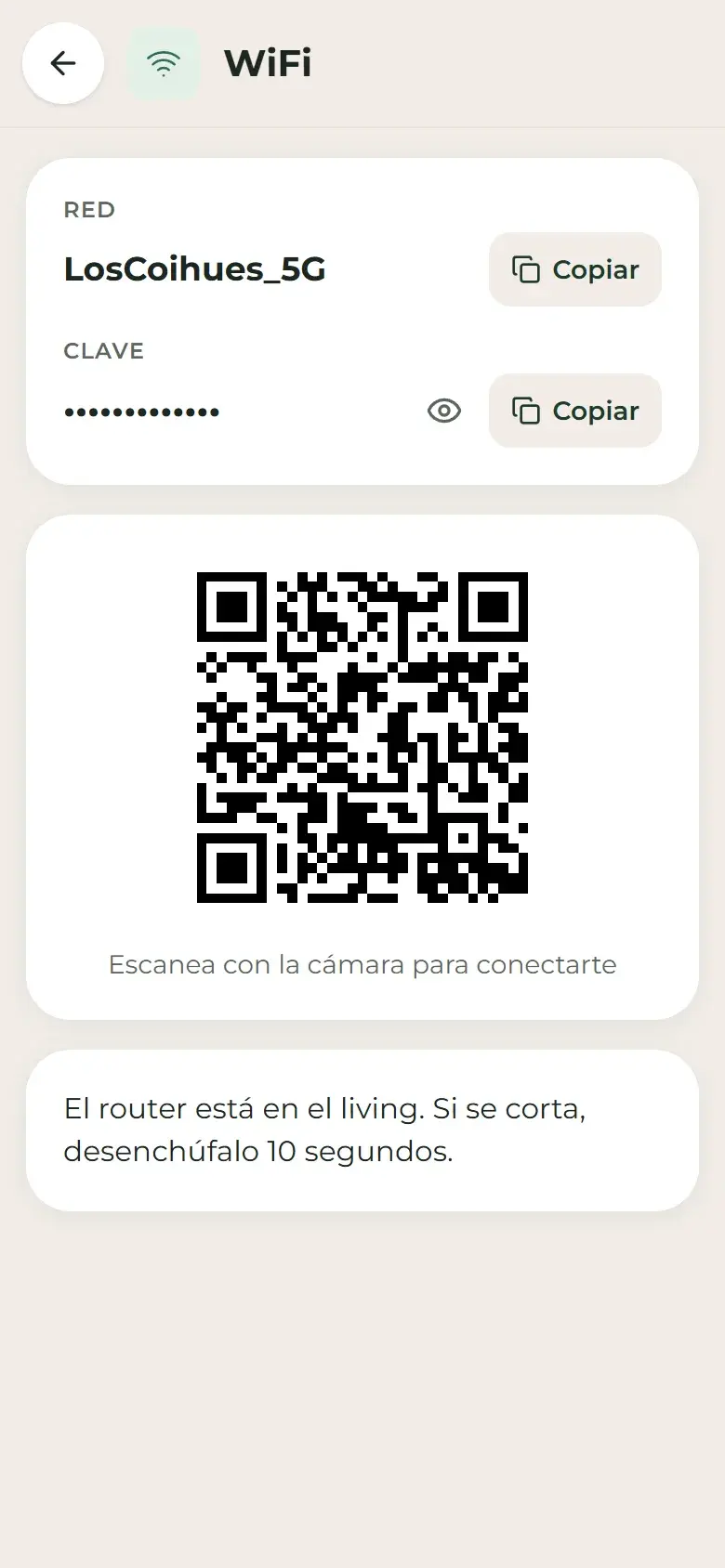 WiFi con QR: Tus huéspedes se conectan escaneando, sin escribir la clave.